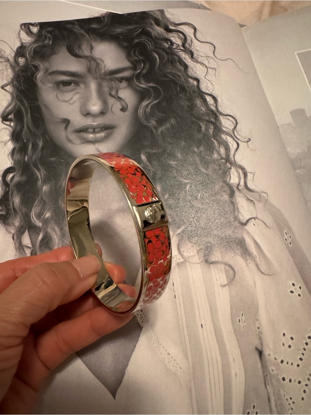 Coach Coral Enamel Signature Hinged Bangle Bracelet - Picture 2 of 4